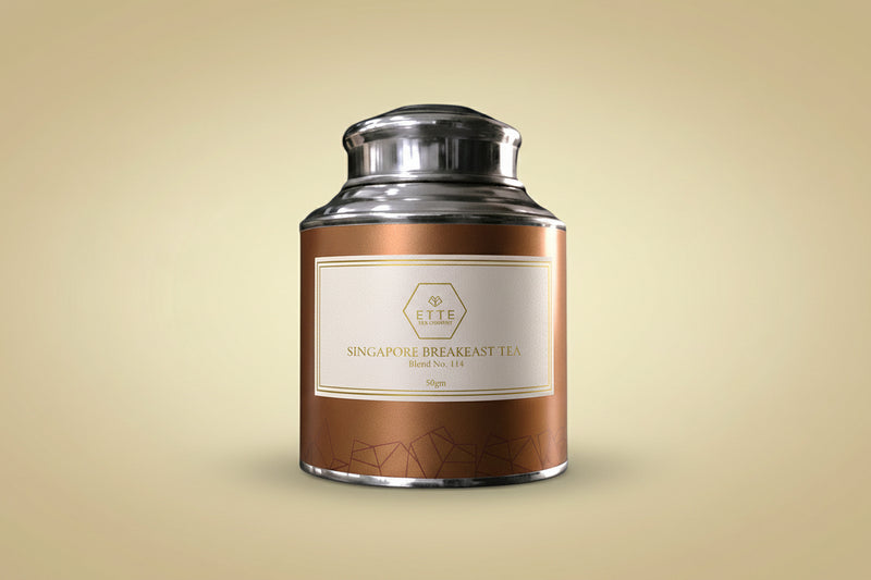 Tea canister with a label on a white background